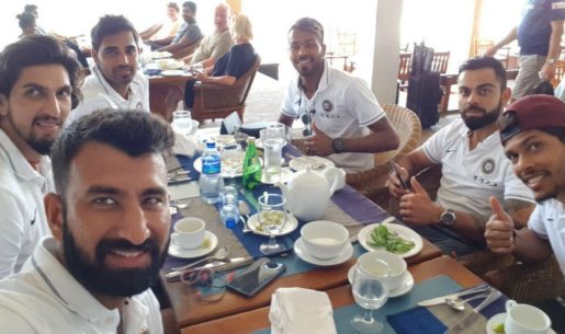 Team India during lunch in Sri Lanka